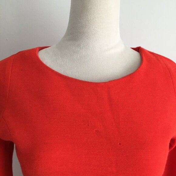 SANDRO Red/Orange Wool Blend Gold Zip Shoulder 3/4 Sleeve Sheath Shift Dress - Picture 5 of 16